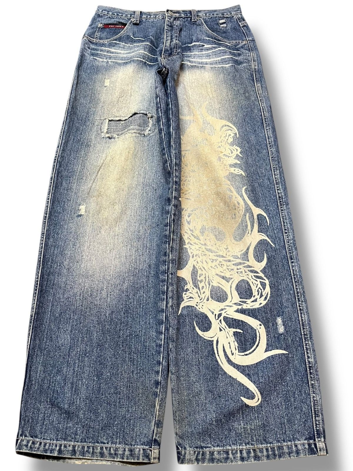 TWONESS Vintage Top Town Mudwash Dragon Printed Denim Size US 32 / EU 48 - 1 Thumbnail