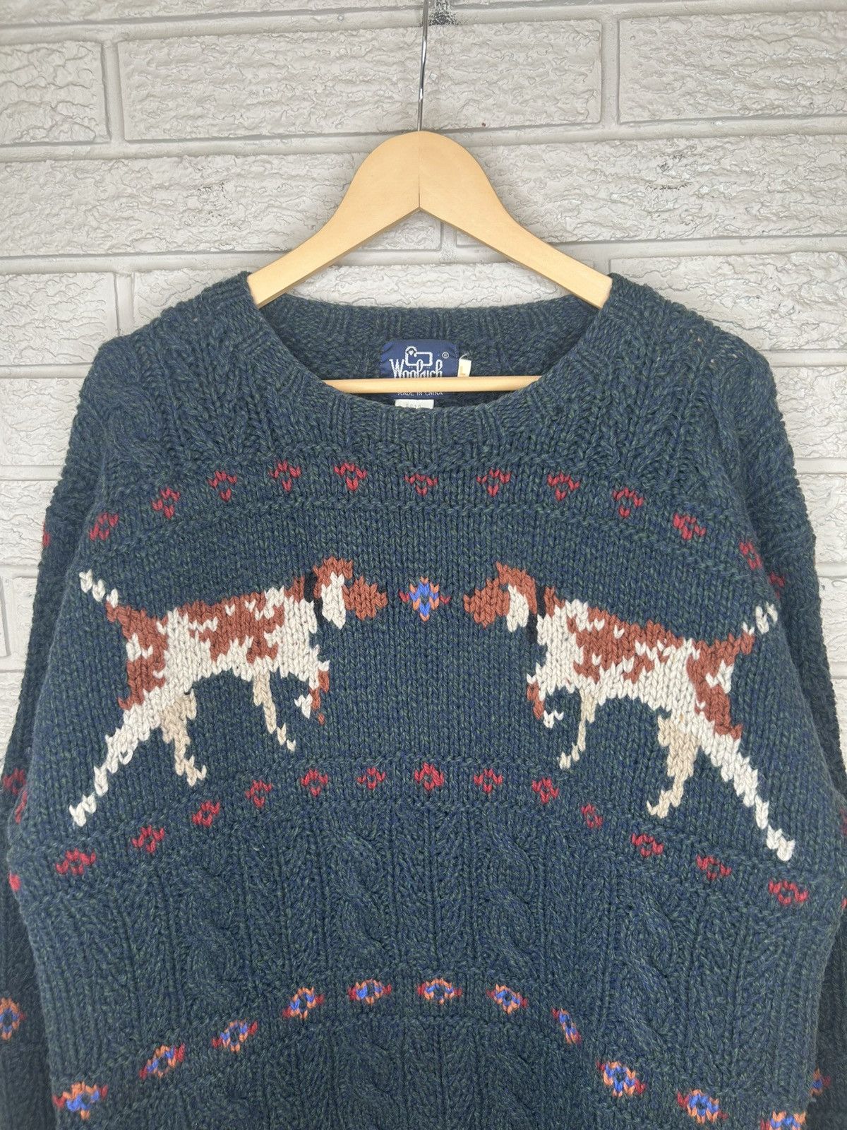 Woolrich Woolen Mills Vintage 80s Woolrich Hunting Dog Cable Knit Sweater Size US L / EU 52-54 / 3 - 2 Thumbnail