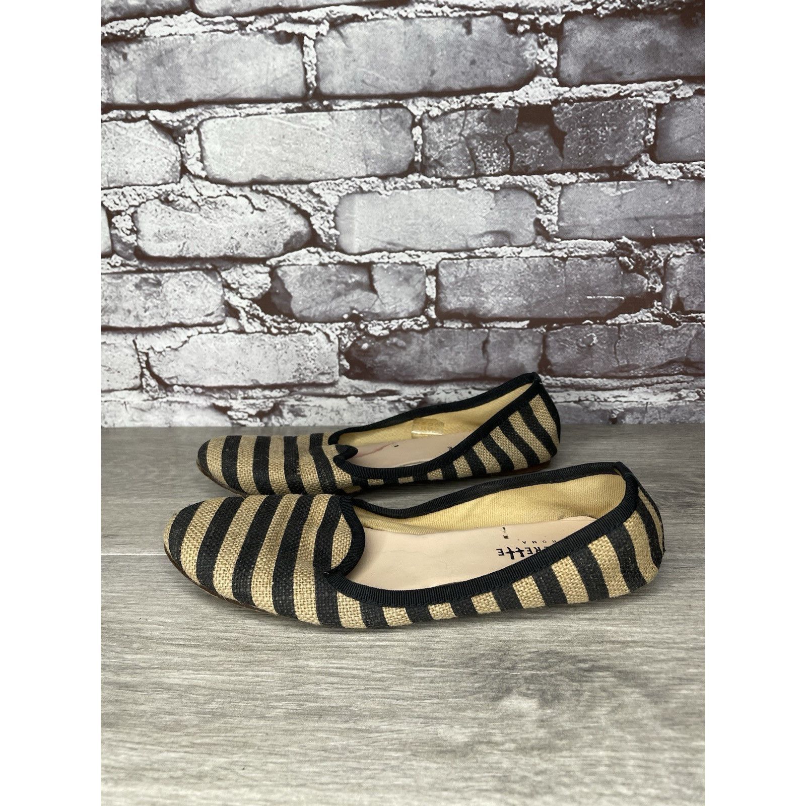 Other Ballerette Roma Tan Black Stripe Canvas Fabric Ballet Flats Size US 6.5 / IT 36.5 - 20 Thumbnail