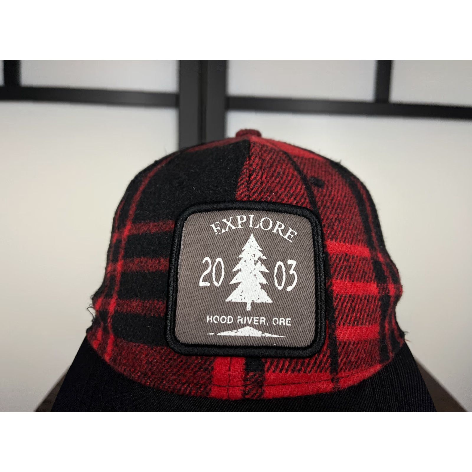 Walmart Explore Hood River Hat Cap Trucker Red Plaid One Size Poly Polyester Hat Cap Wool? Wait. Size ONE SIZE - 2 Thumbnail