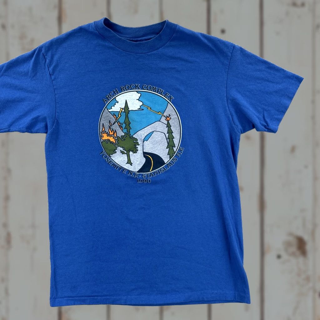 Hanes VINTAGE Hanes Beefy-T Shirt Mens L Blue 90s USA Arch Rock Complex Graphic Print Short Sleeve Crew Neck Size US L / EU 52-54 / 3 - 1 Thumbnail