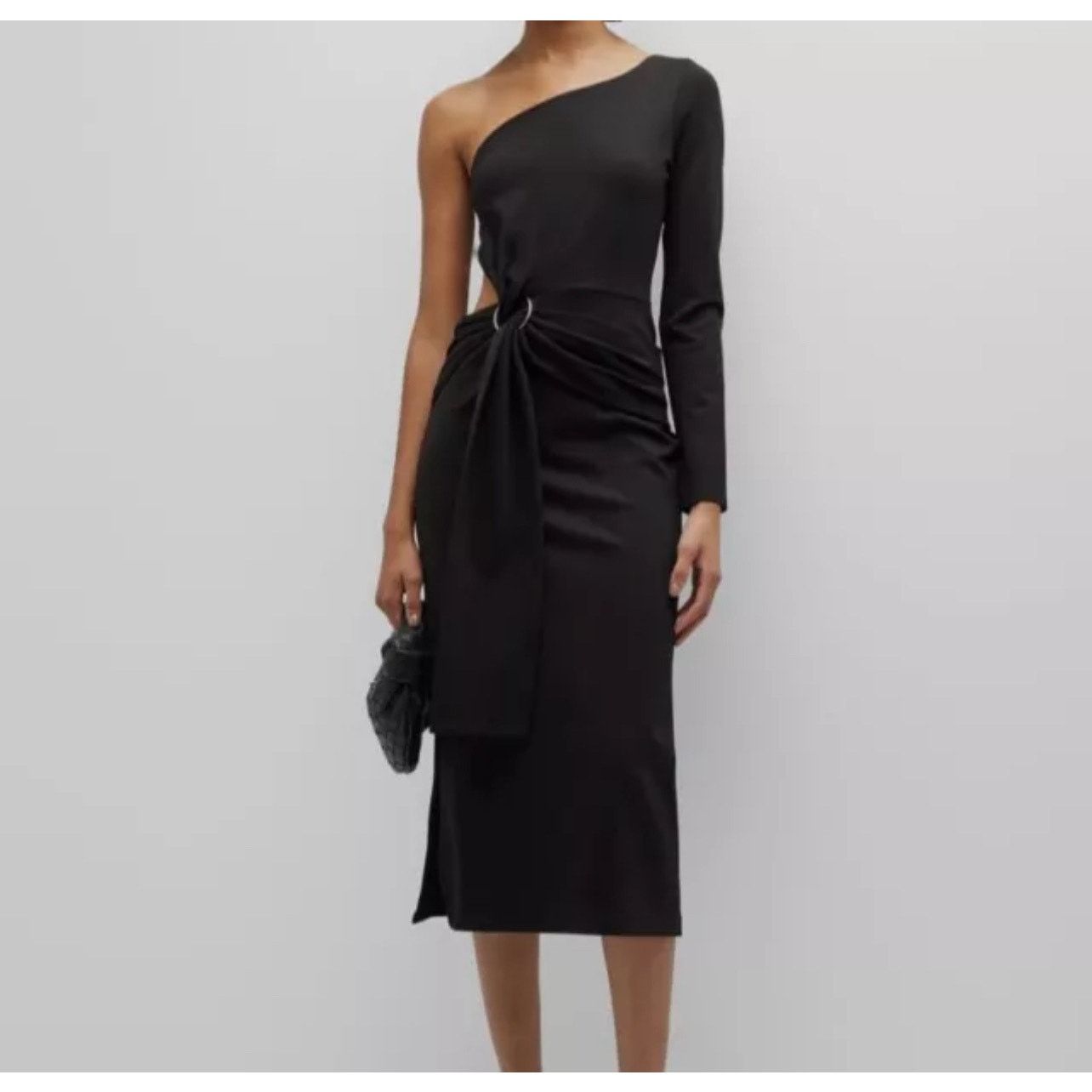 ALEXIS ALEXIS Jersey Black Stretch One-Shoulder Royale Midi Dress Size S / US 4 / IT 40 - 1 Thumbnail