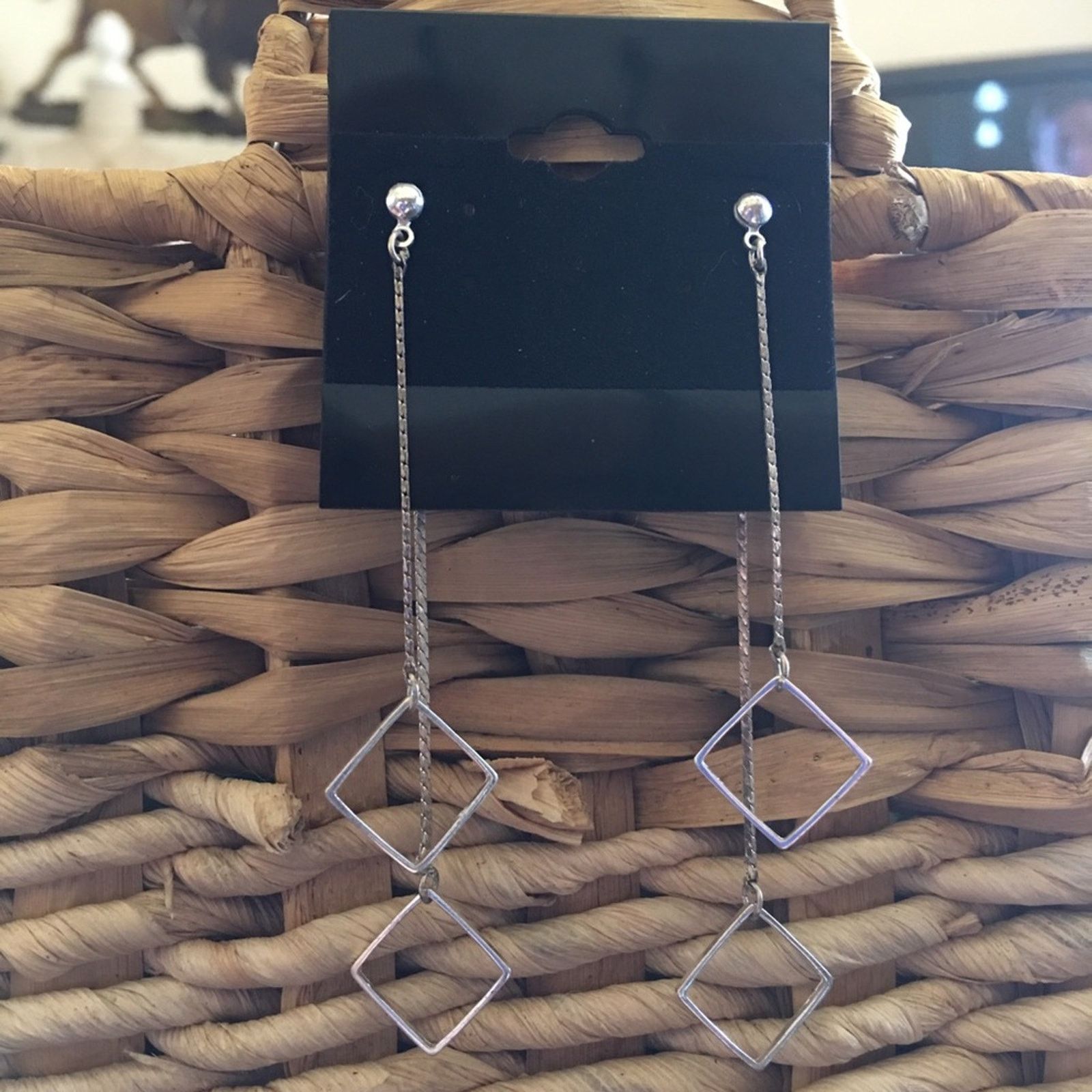 Jewelry Silver tone chain diamond charm pierced earrings Size ONE SIZE - 1 Thumbnail