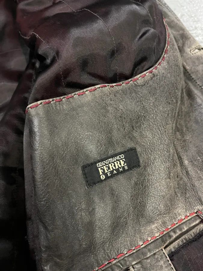Gianfranco Ferre Gianfranco Ferré Eroded Grey Black Leather Trucker Jacket Size US L / EU 52-54 / 3 - 9 Thumbnail