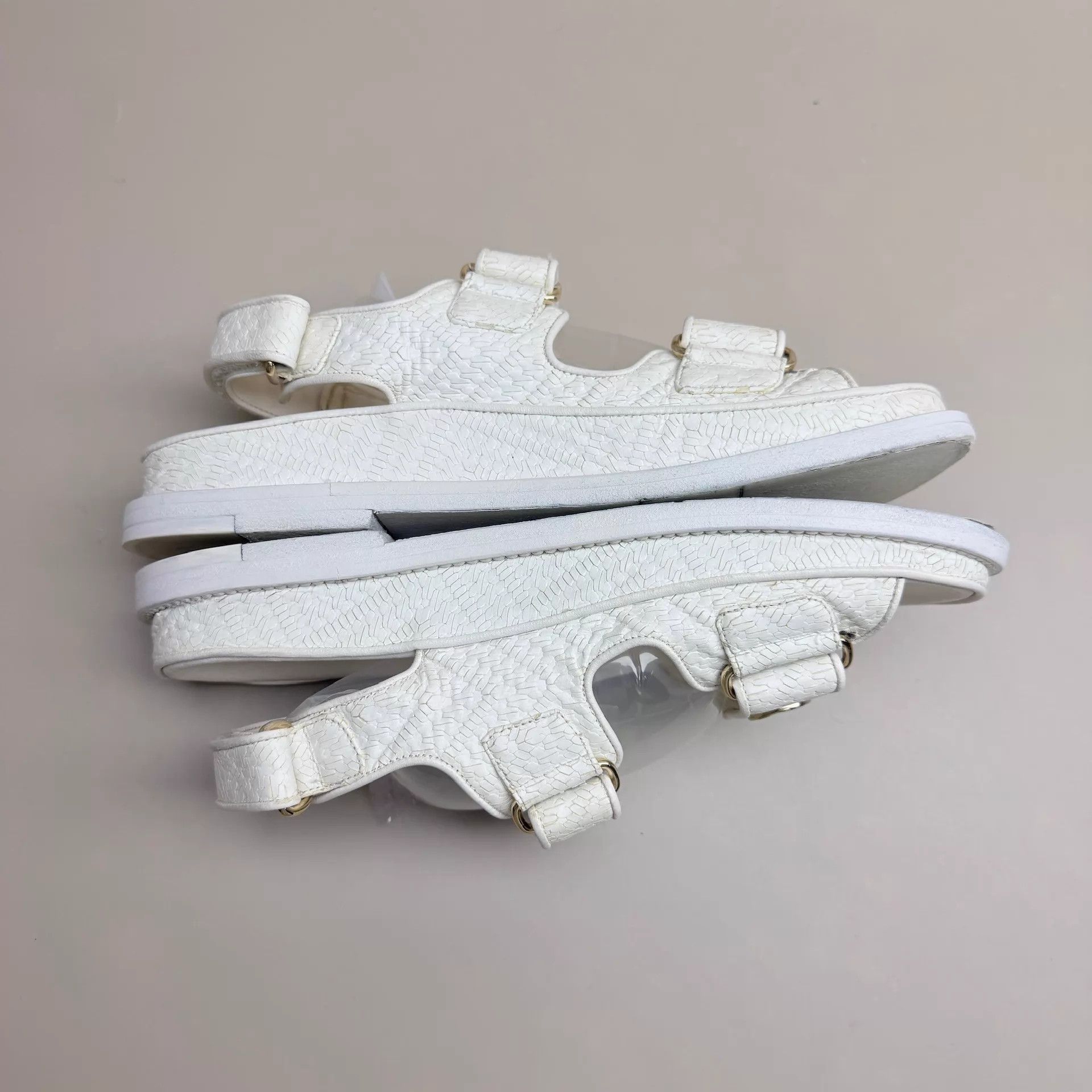 Chanel CHANEL White Gold Coin Velcro Sandal 36 95 New Size US 5.5 / IT 35.5 - 4 Thumbnail