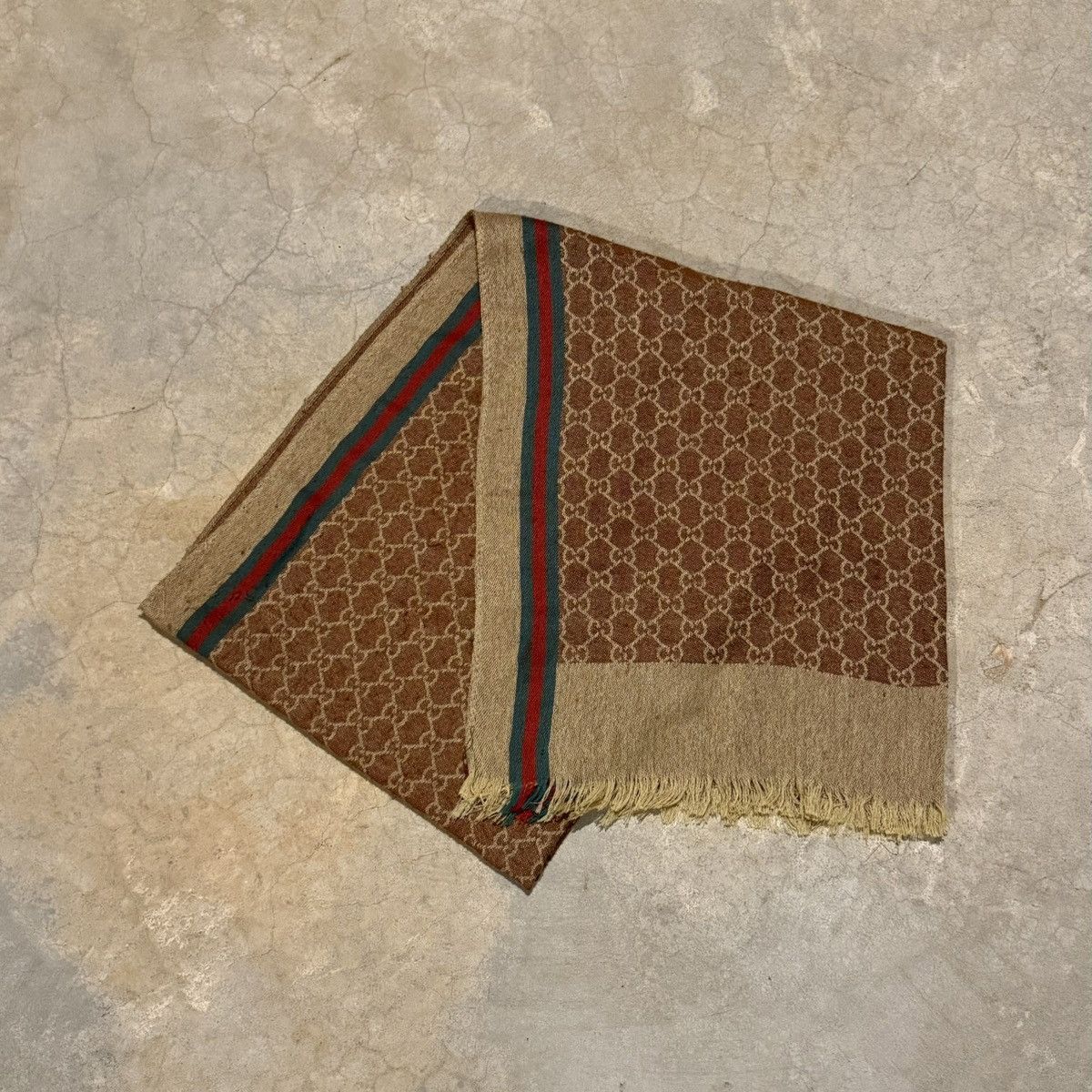 Gucci Vintage 1990s Gucci GG Monogram Web Stripe Wool Scarf Size ONE SIZE - 1 Thumbnail