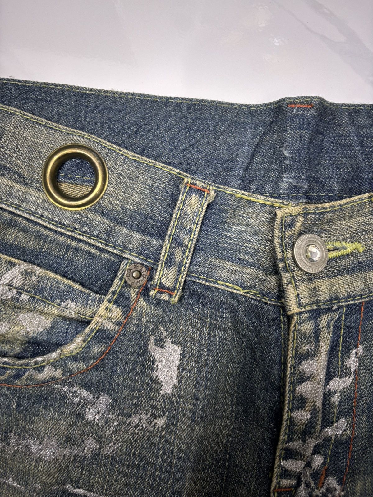 14th Addiction × If Six Was Nine × KMRii FLARE RUSTY RIPPED THRASHED AGATE LABEL MUD WASH DENIM JEANS Size US 32 / EU 48 - 12 Thumbnail
