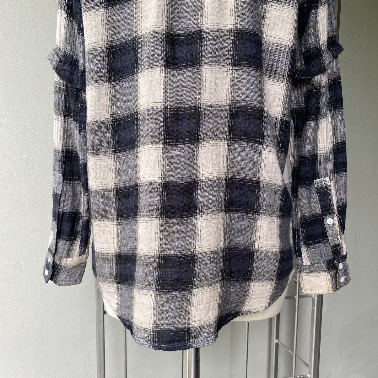 Balmain BALMAIN Gray-Black Plaid Ruffle Sleeve Shirt Size M / US 6-8 / IT 42-44 - 19 Thumbnail
