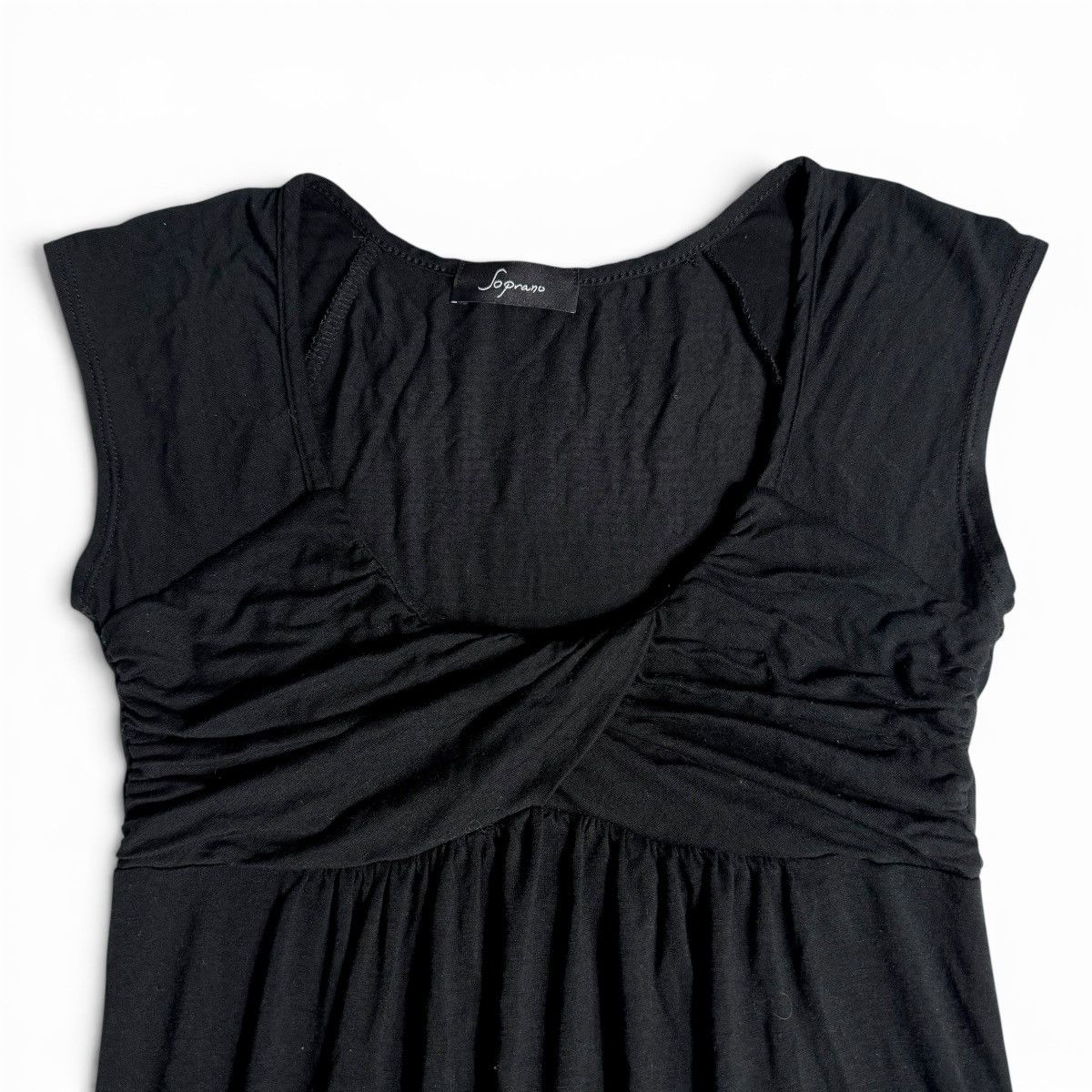 Other Soprano Ruched Empire Waist Black Flowy Top w/ Cap Sleeves Size XS / US 0-2 / IT 36-38 - 3 Thumbnail