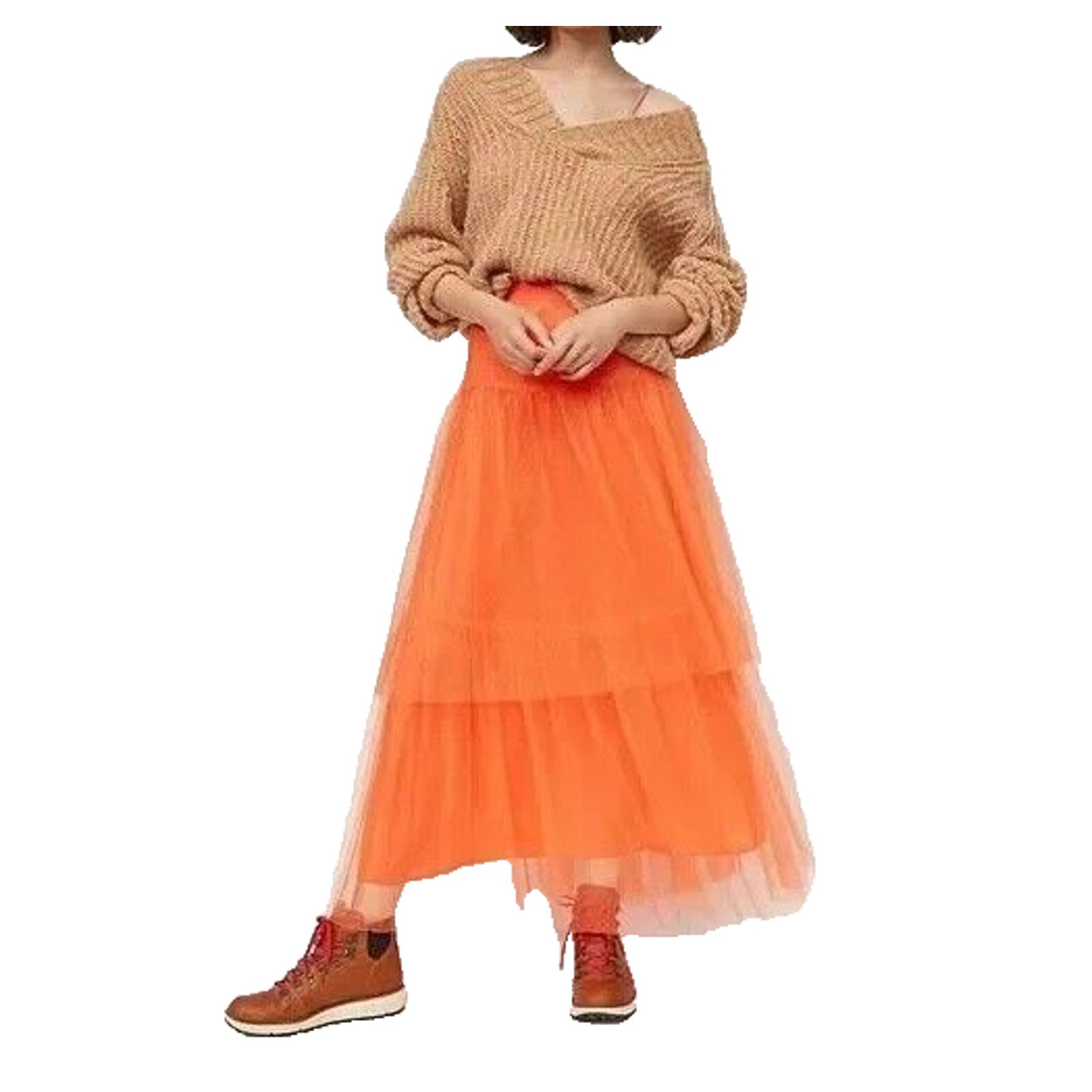 Anthropologie A8 NWT ANTHROPOLOGIE Evelyn Orange Mesh/Tulle Skirt XL $148 Size 35" - 2 Thumbnail