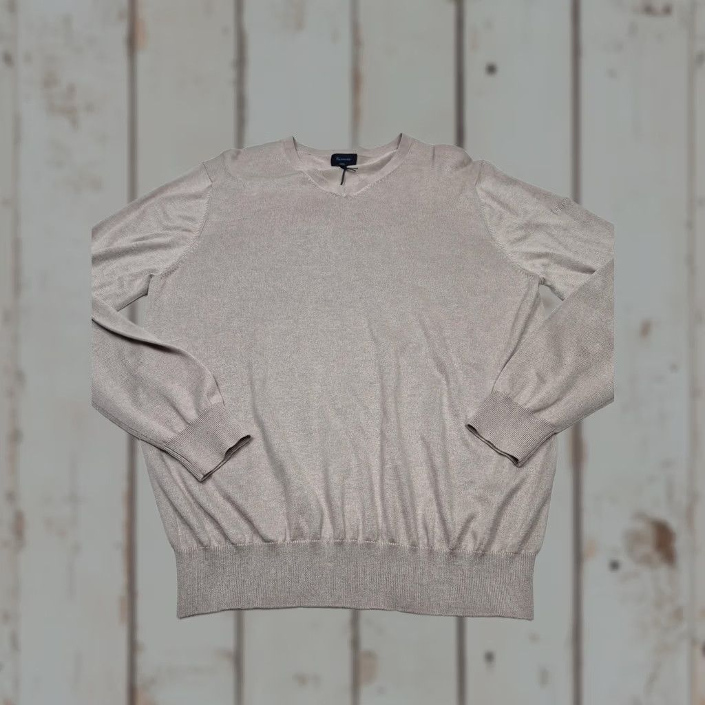Faconnable Faconnable Sweater Mens XL Beige Silk Cotton Cashmere V-Neck Knit Pullover Size US XL / EU 56 / 4 - 1 Thumbnail