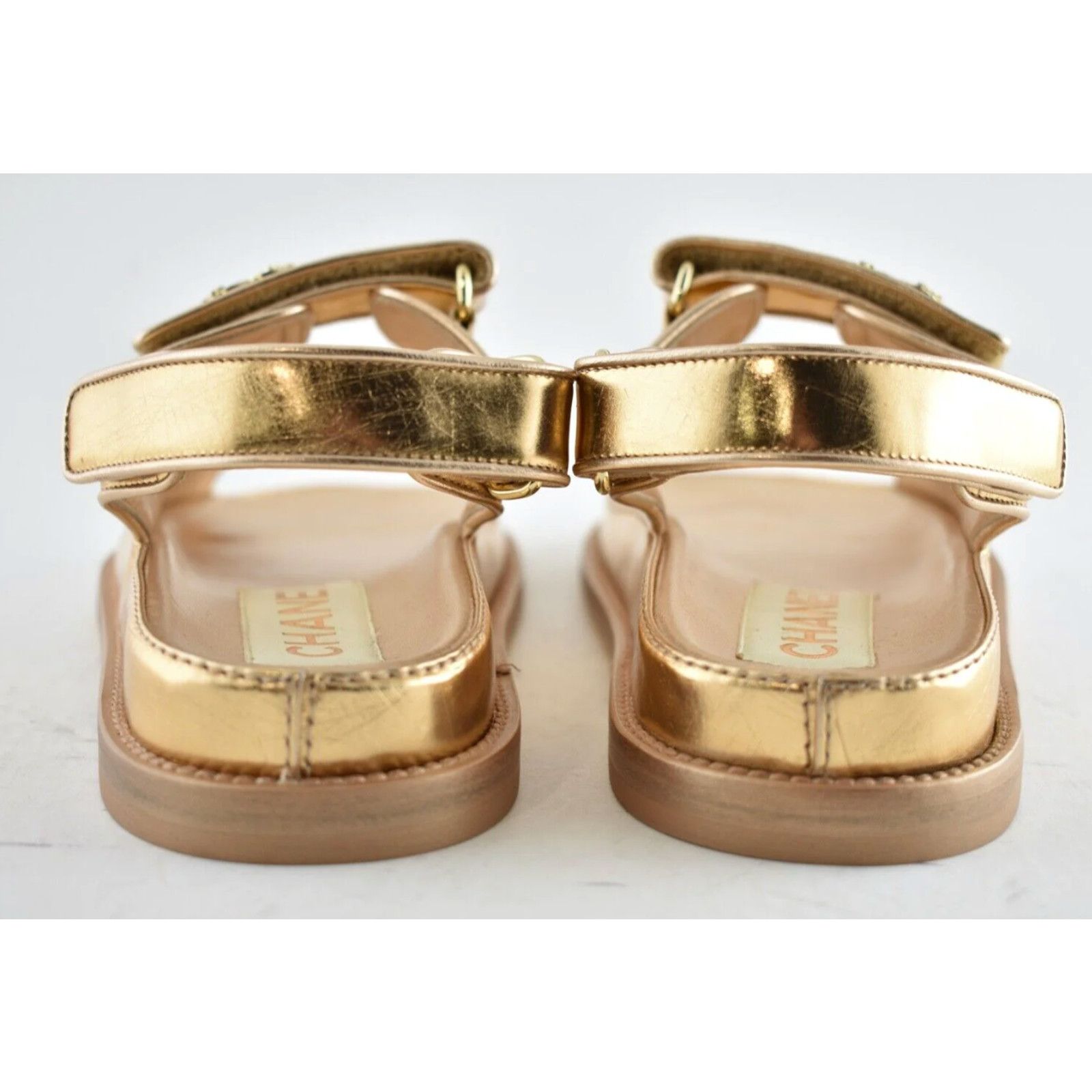 Chanel Chanel 22C Golden Gold Laminated CC Logo Mule Slide Size US 5.5 / IT 35.5 - 11 Thumbnail