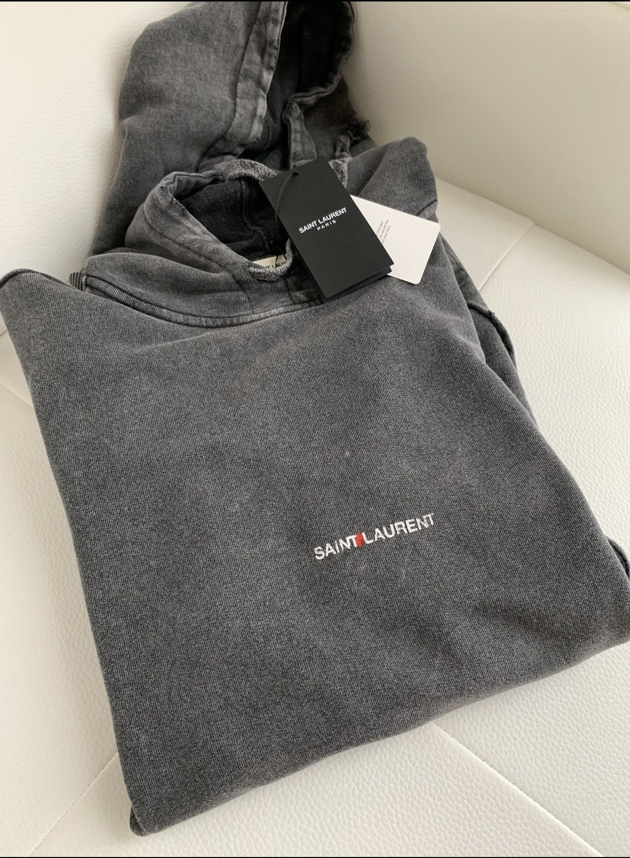 Saint Laurent Paris Saint Laurent Logo Hoodie Distressed Gray SS19 Size US M / EU 48-50 / 2 - 6 Thumbnail