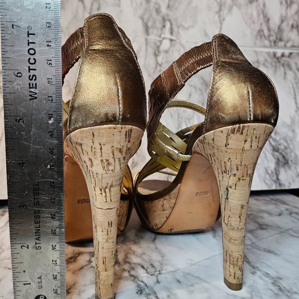 Diane von Furstenberg DVF Diane von Furstenberg Bronze Gold Leather Cork Stiletto Size US 8.5 / IT 38.5 - 2 Thumbnail