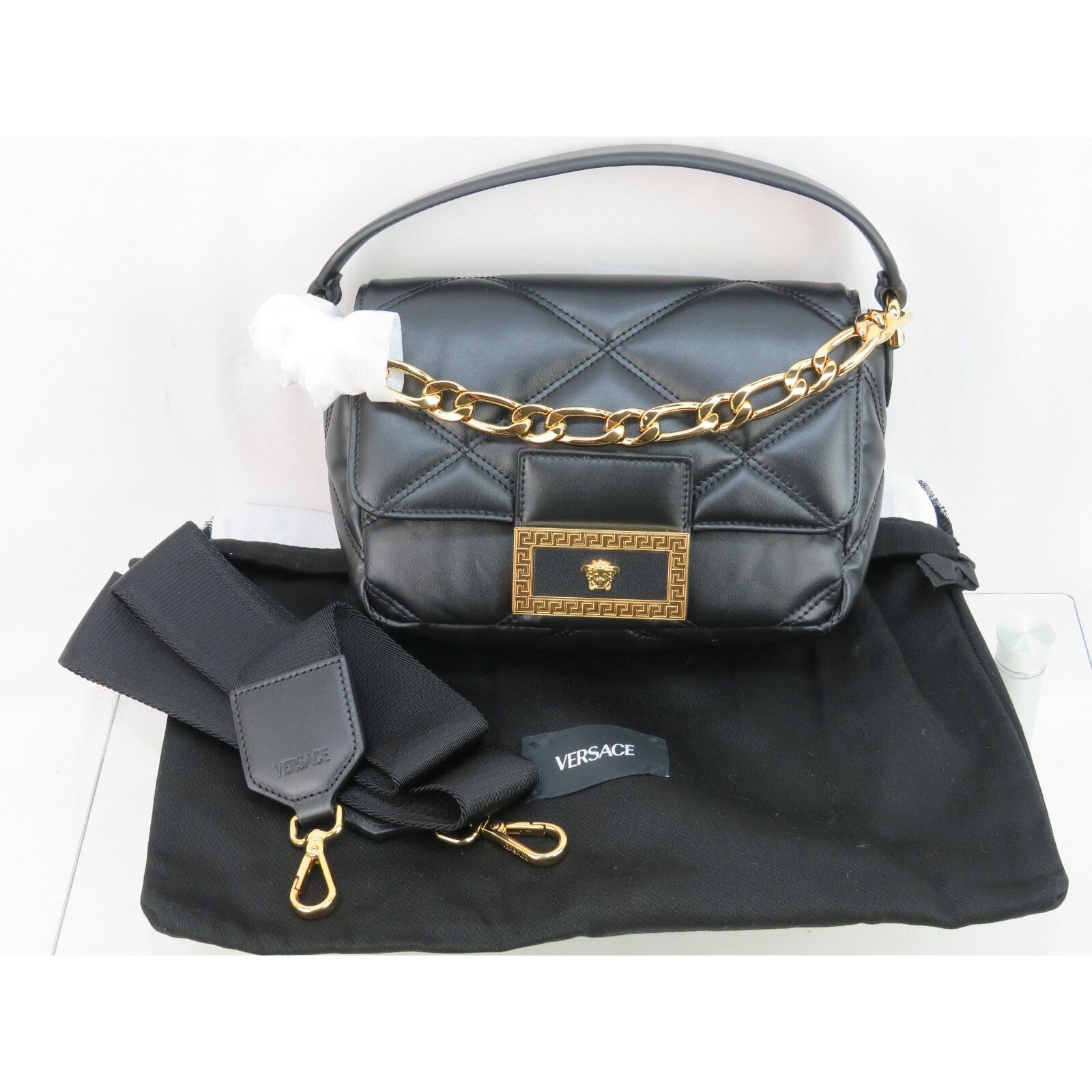 Versace VERSACE QUILTED BLACK LEATHER GOLD MEDUSA GOLD CHAIN BAG $2K Size ONE SIZE - 1 Thumbnail