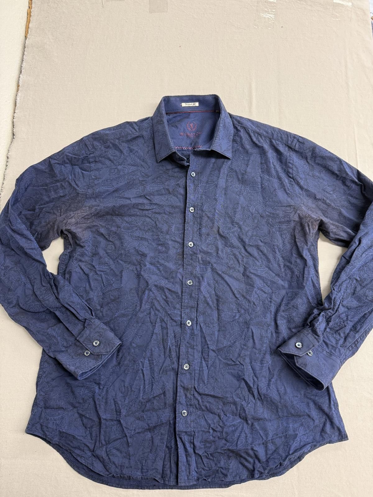 BUGATCHI Bugatchi UOMO Paisley LS Button Up Shirt Navy Shaped FIt -XL Size US XL / EU 56 / 4 - 1 Thumbnail