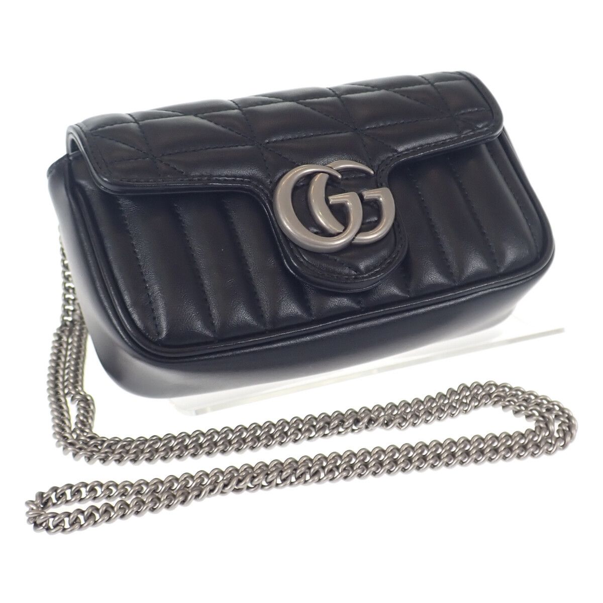 image of Gucci Super Mini GG Marmont Matelasse Crossbody Bag in Black, Women's