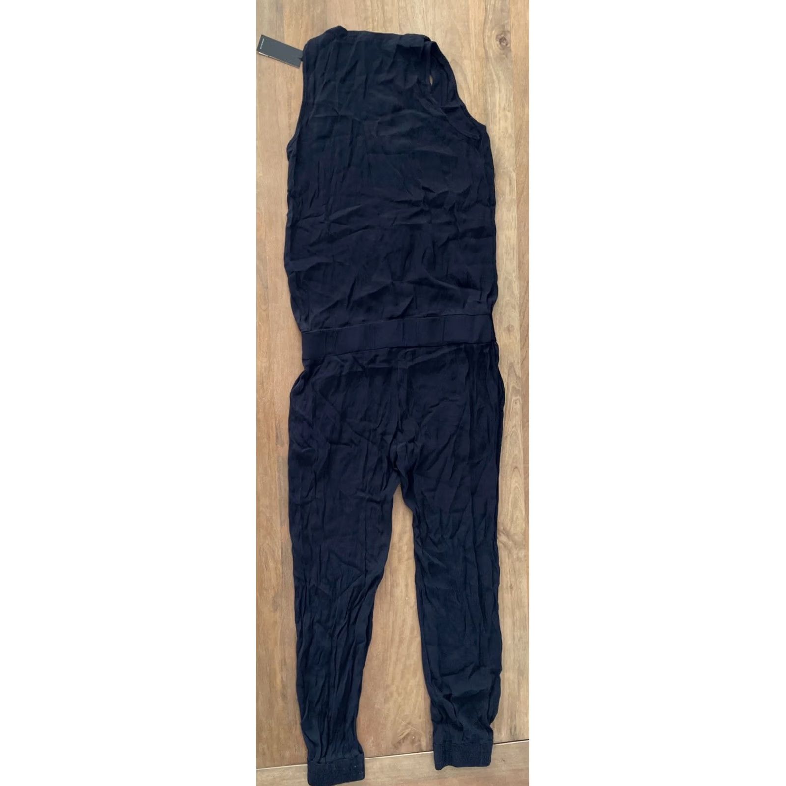 MONROW Monrow One-Piece Jumpsuit Women Medium Black Sleeveless Rayon Zip Pockets Casual Travel Modern City Designer Cotton Free Returns Size 32" / US 10 / IT 46 - 2 Thumbnail