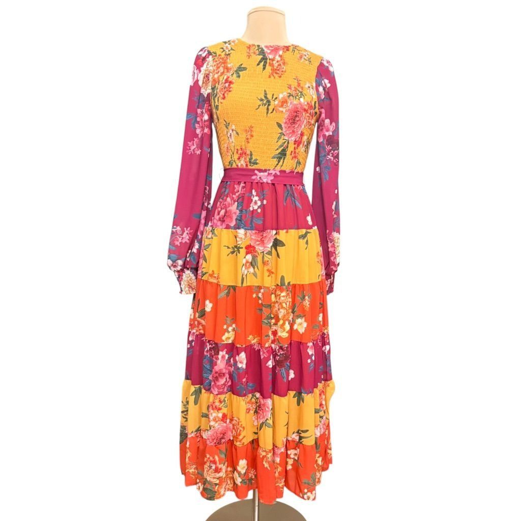 Other Floral Tiered Maxi Boho Dress Small Maroon Ochre Multi Peasa Size S / US 4 / IT 40 - 2 Thumbnail