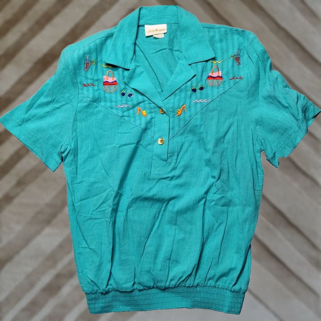 Jordan Brand VINTAGE JORDANA Women Top Blouse Blue Embroidered Button Front Pullover 100% Cotton Small S NEW Deadstock USA Mens Size S / US 4 / IT 40 - 1 Thumbnail