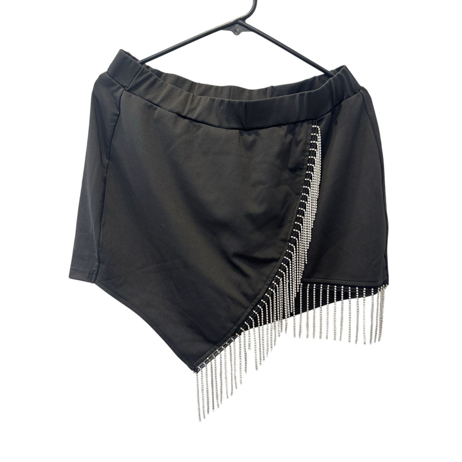 Shein SHEIN CurveSkort XL BlackWrap Skirt Shorts Rhinestone Fringe Size 30" / US 8 / IT 44 - 1 Thumbnail