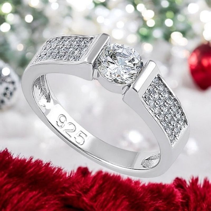 The Unbranded Brand Sterling Silver Clear Round Engagement Ring 6,7,8 Size ONE SIZE - 1 Thumbnail