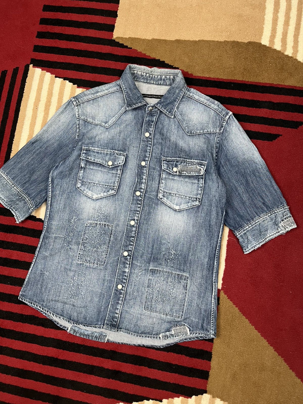 Issey Miyake × Japanese Brand × Tete Homme Plag ! Plag Tete Homme Ripped Denim Shirt Size US M / EU 48-50 / 2 - 2 Thumbnail