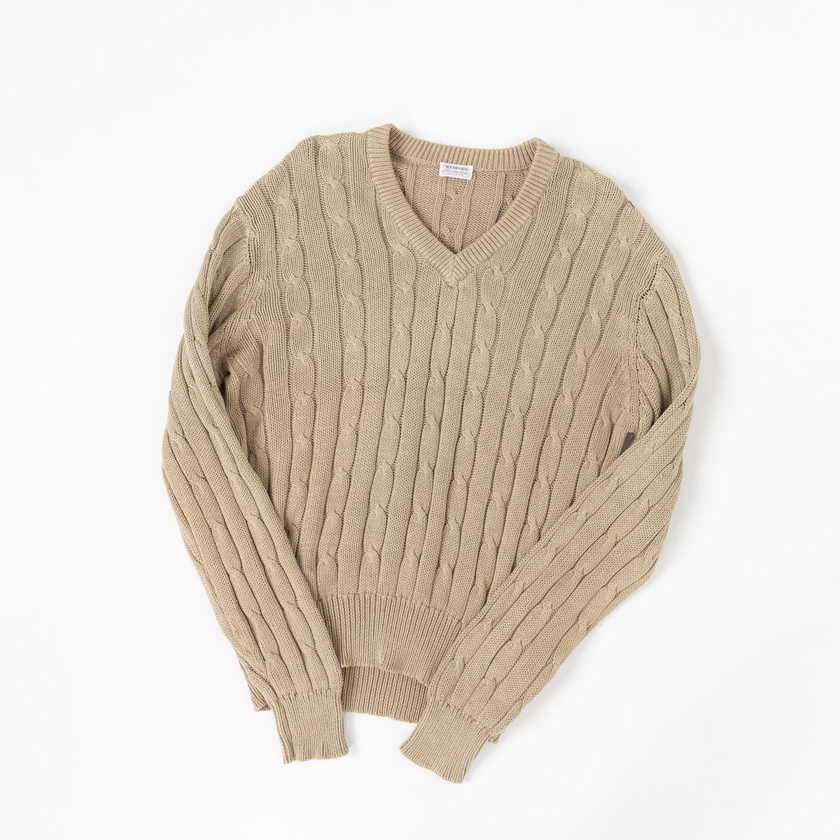 Other Redford Men Beige Cable Knit Sweater V-Neck Classic Pullover Size US M / EU 48-50 / 2 - 1 Thumbnail
