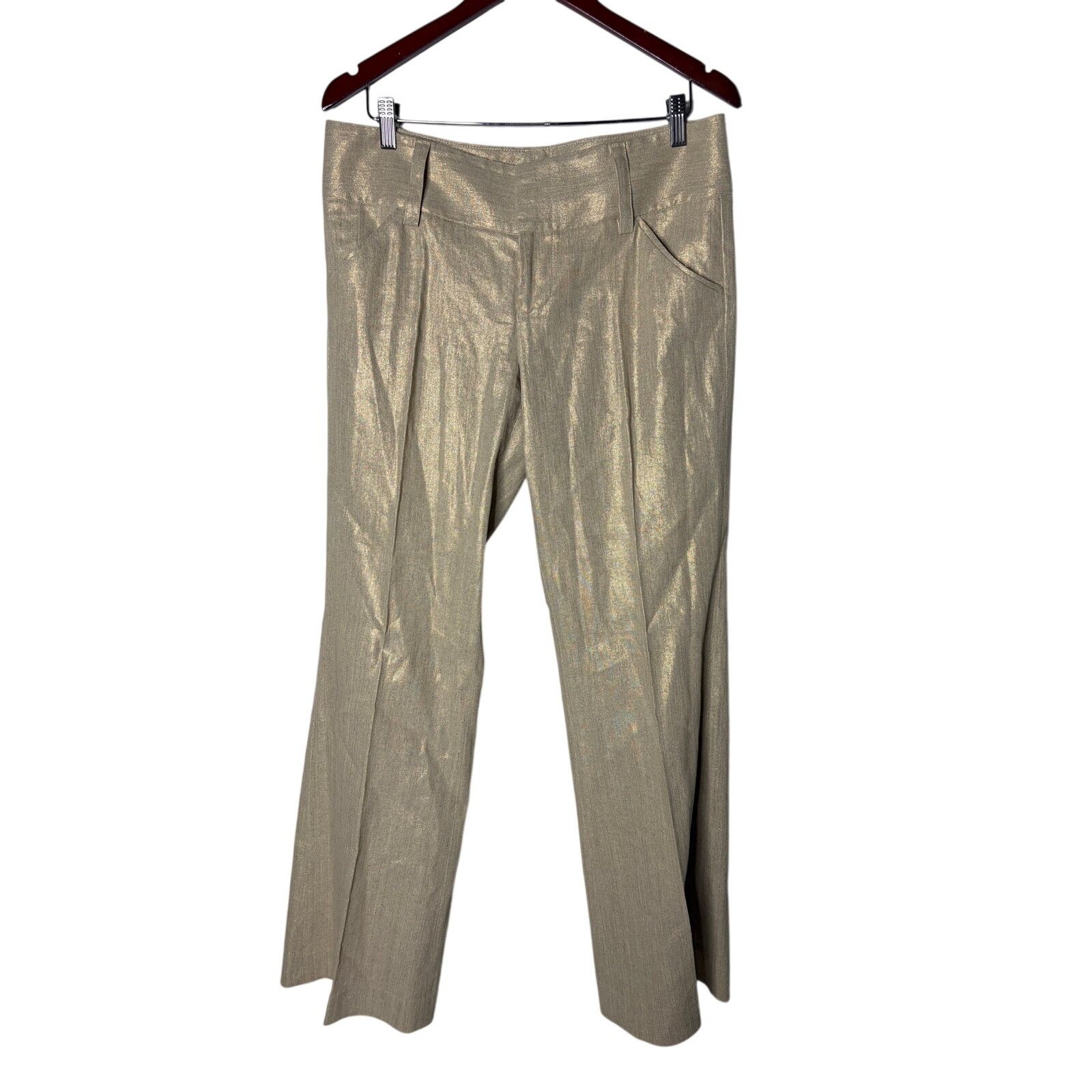 Alice + Olivia Alice + Olivia Pants Gold Metallic Linen Bootcut Flare 10 Size 32" / US 10 / IT 46 - 2 Thumbnail