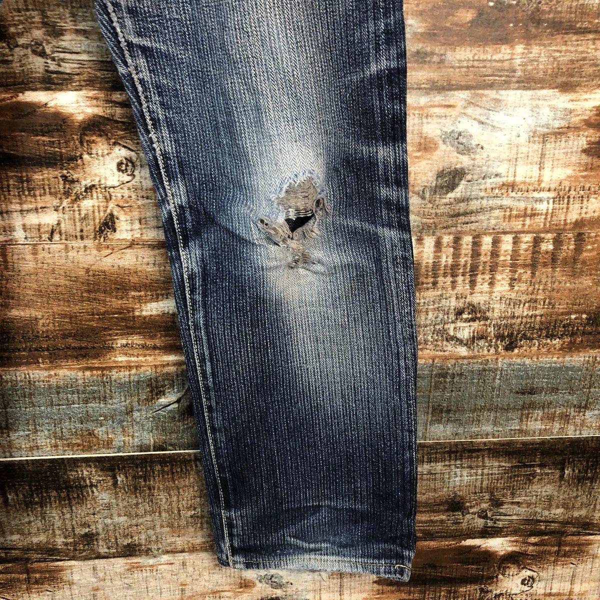 Japanese Brand DL Graph Zero Blue Distressed selvedge Denim Pants #A2073 Size US 33 - 9 Thumbnail