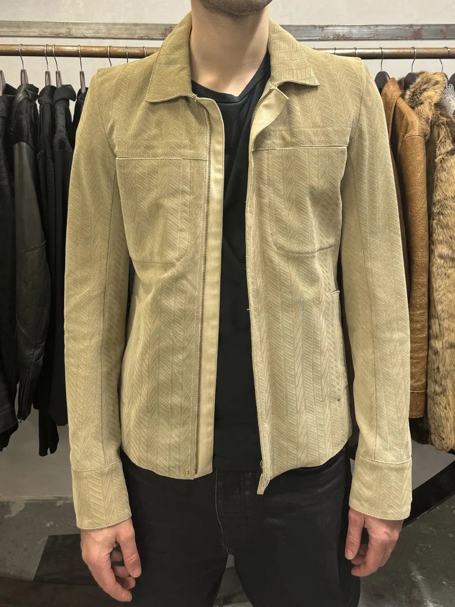 Roberto Cavalli Roberto Cavalli Beige Lines Suede Leather Jacket Size US M / EU 48-50 / 2 - 4 Thumbnail