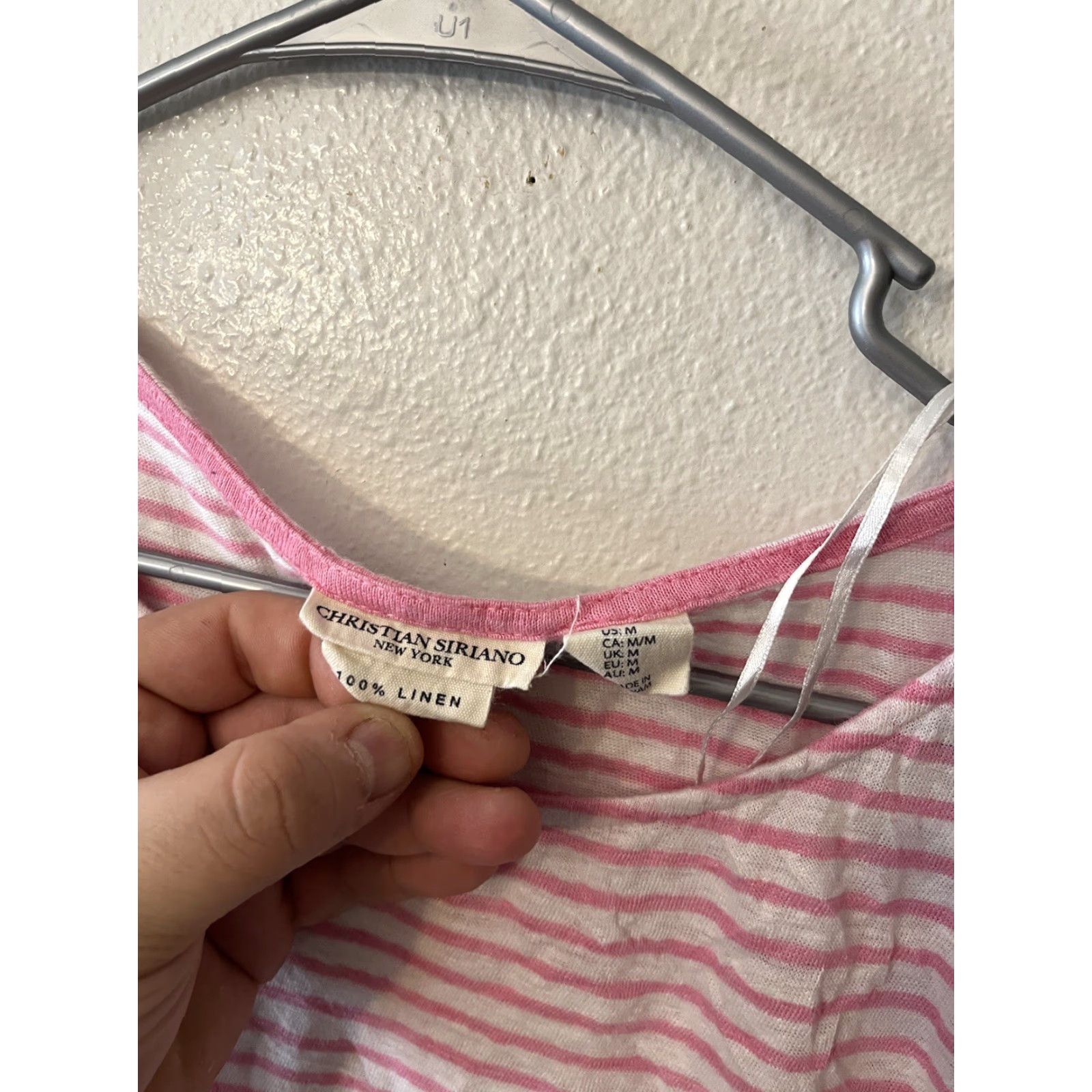 Christian Siriano Christian Siriano Shirt Women Top Medium Pink Striped Linen Short Sleeve Tee"} Size M / US 6-8 / IT 42-44 - 3 Thumbnail