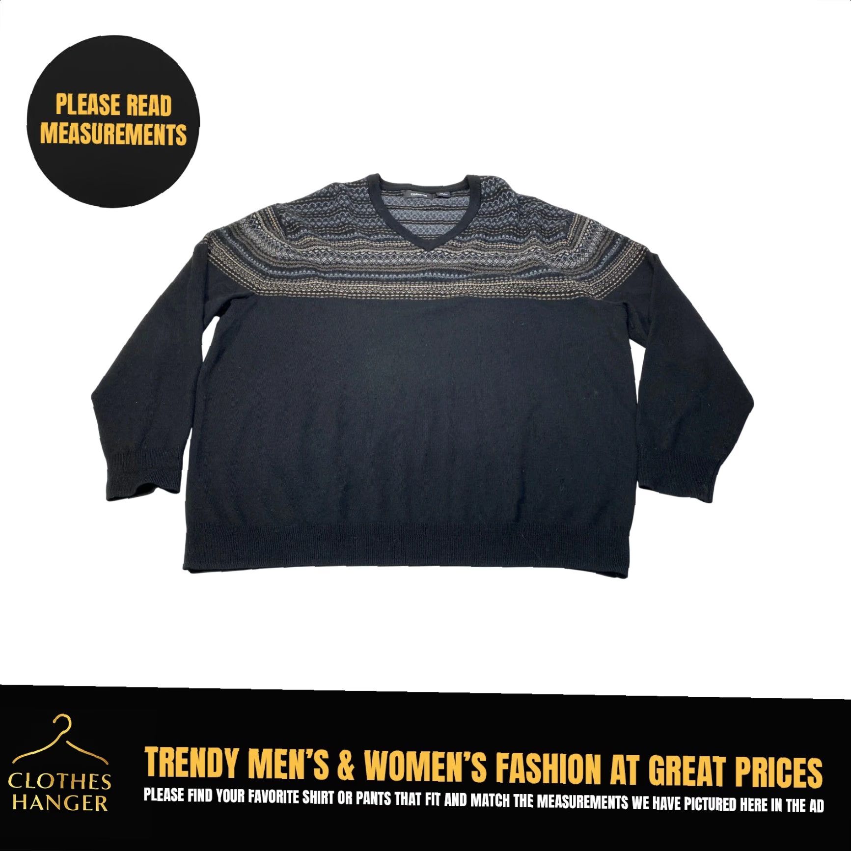 Liz Claiborne Claiborne Mens Sweater V-Neck Pullover 2XLT 100% Wool Black 7276 Size US XXL / EU 58 / 5 - 2 Thumbnail