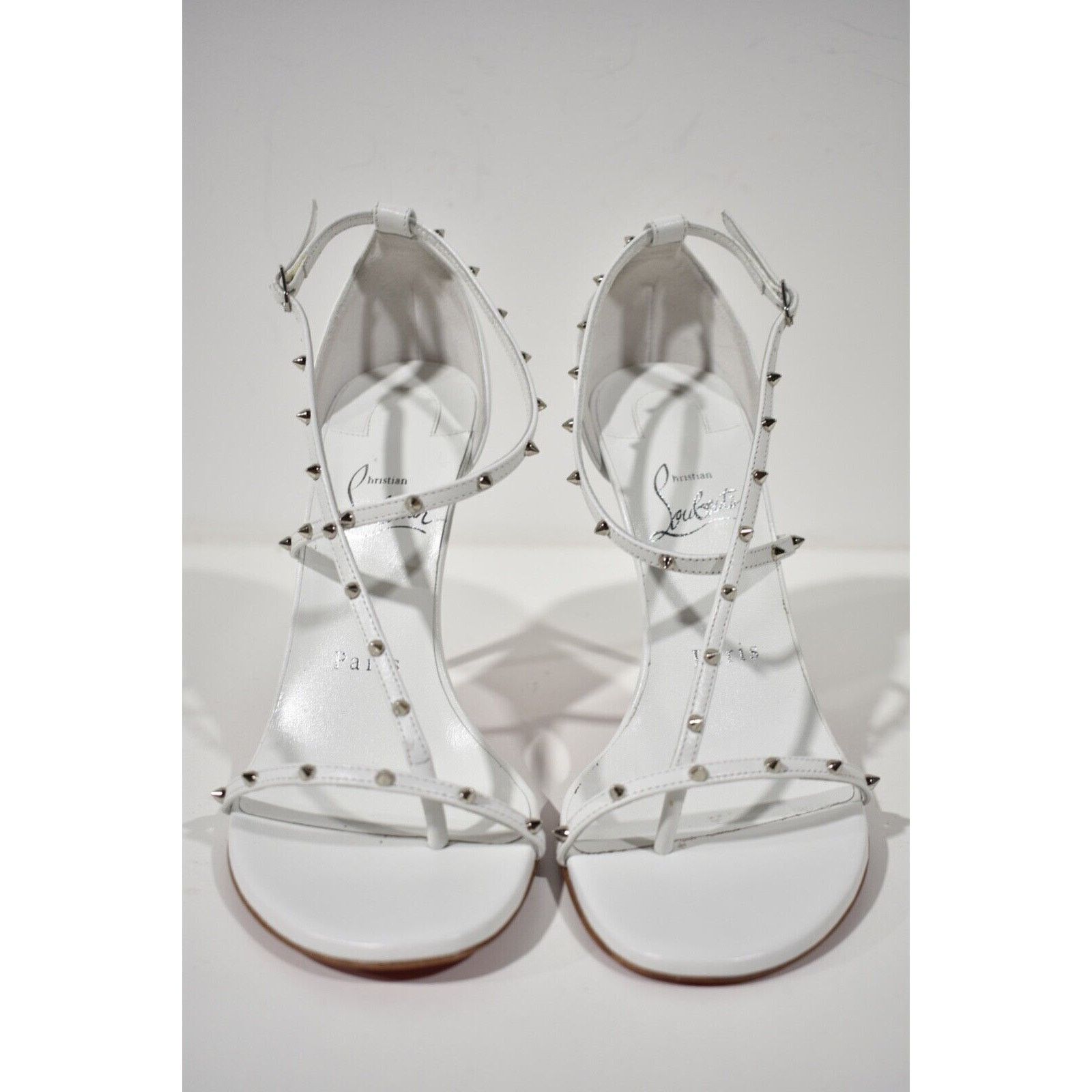 Christian Louboutin Riojana Spikes 100 White Ankle Strappy Sandal Heel Pump 39.5 Size US 9.5 / IT 39.5 - 5 Thumbnail