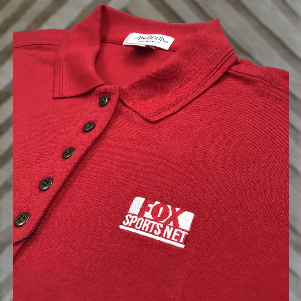 VINTAGE Fox Sports Network Polo Shirt Womens Medium Red Logo