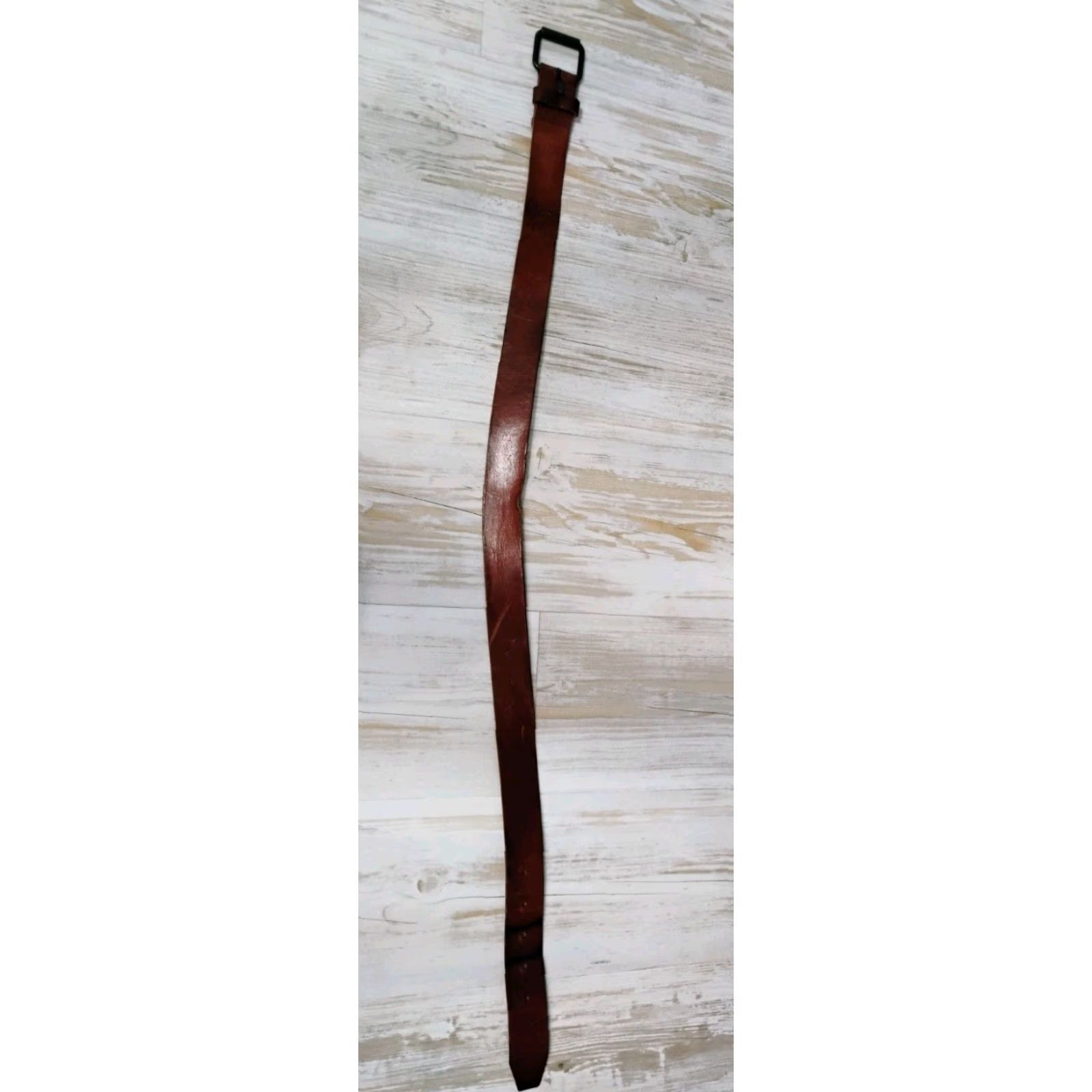 H&M H&M Leather Belt Dark Brown Brass Buckle Medium 33-34 Regular Men Belt Classic Distressed Patina Adjustable Size 32 - 4 Thumbnail