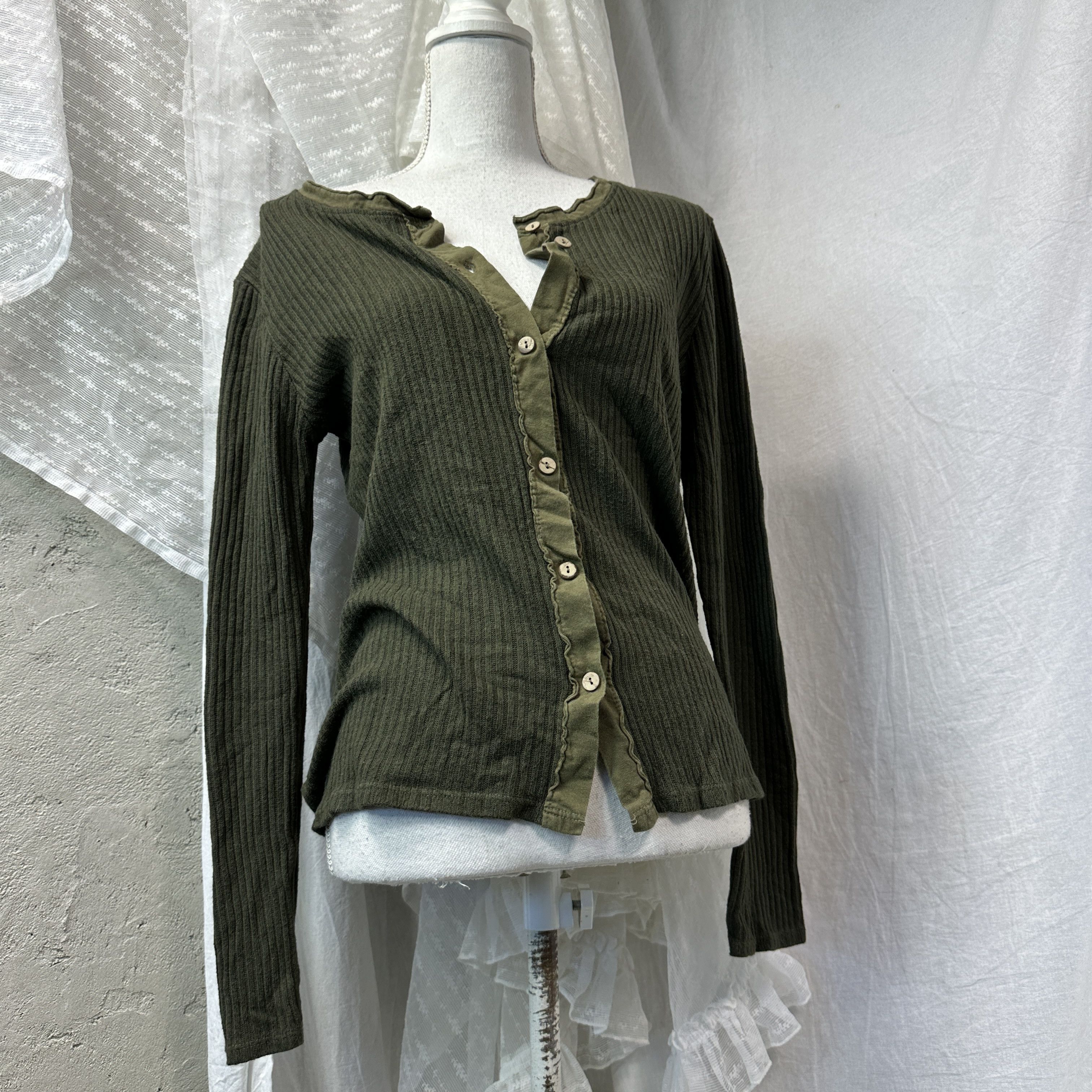 Vintage Vintage Avant Garde Ribbed Military Green Longsleeve Y2K Size S / US 4 / IT 40 - 5 Thumbnail