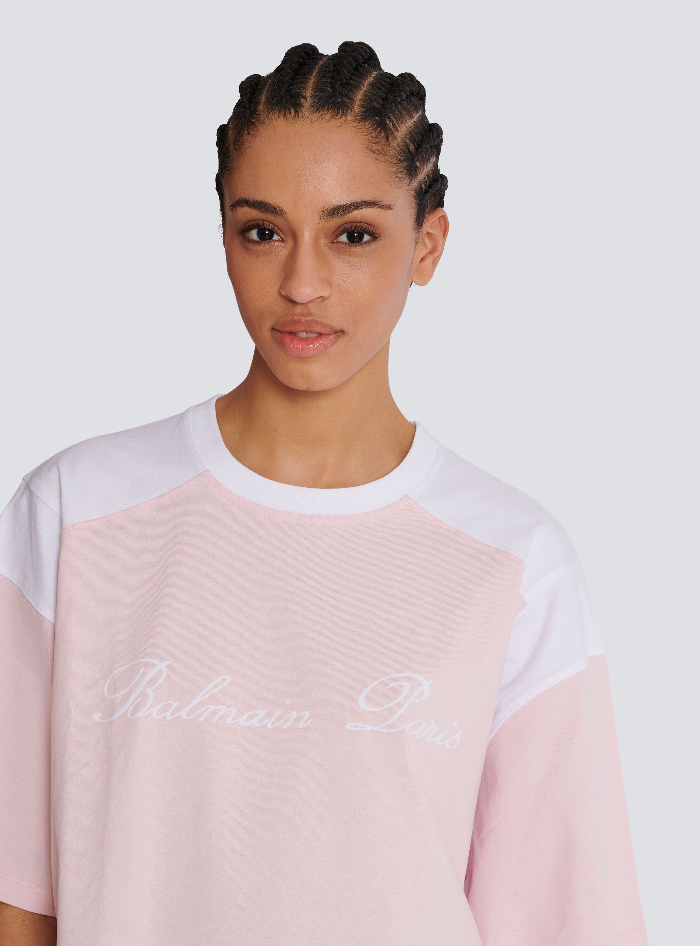 Balmain o1s1wg110725 Logo Colorblock Cropped T-Shirt in Pink Size S / US 4 / IT 40 - 5 Thumbnail