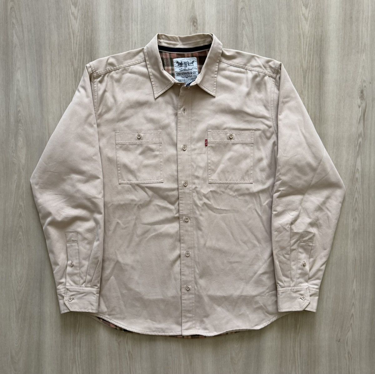 Vintage Vintage Levis Shirt Beige Khaki Twill Flannel Shacket Sz L Size US L / EU 52-54 / 3 - 2 Thumbnail