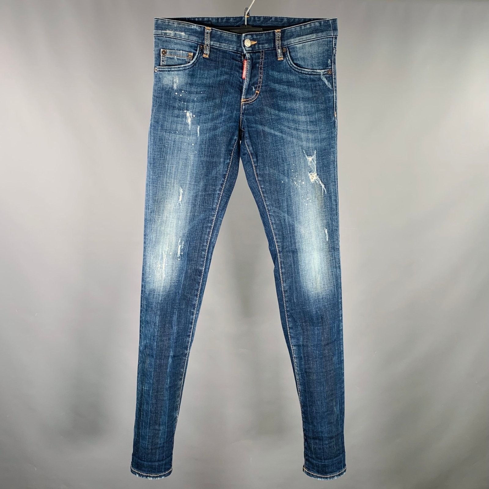 Dsquared2 Size 28 Blue White Paint Splatter Slim Button Fly Jeans Size US 28 / EU 44 - 1 Thumbnail