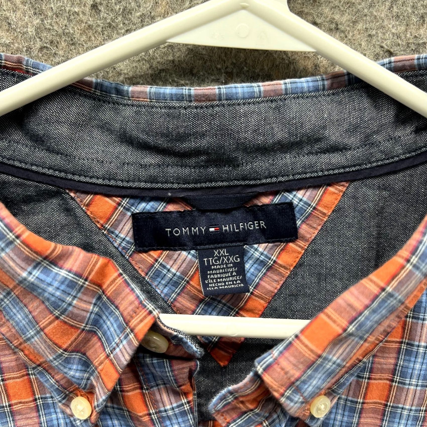 Tommy Hilfiger VINTAGE Tommy Hilfiger Dress Shirt Men 2XL Orange Blue Button Down Classic Madras Plaid Shirt Women? Size 48R - 6 Thumbnail