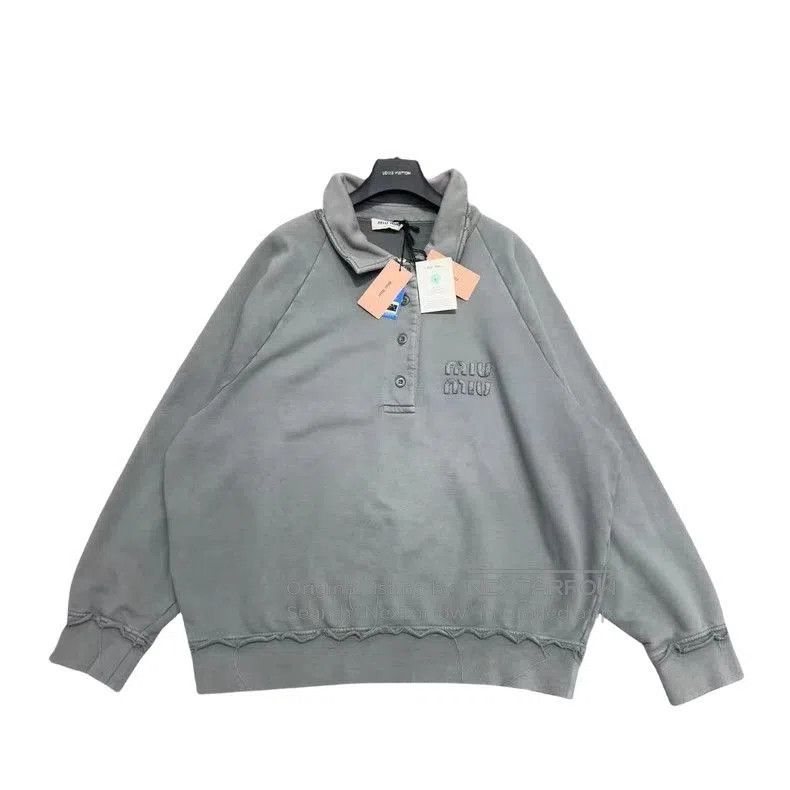 Miu Miu MiuMiu Distressed Embroidered Polo Sweatshirt. Size US M / EU 48-50 / 2 - 1 Thumbnail