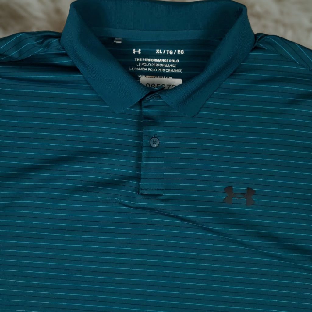 Under Armour Under Armour Polo Shirt Mens XL Teal Striped Golf Casual Short Sleeve Shirt Polo Men XL Blue Striped Size US XL / EU 56 / 4 - 1 Thumbnail