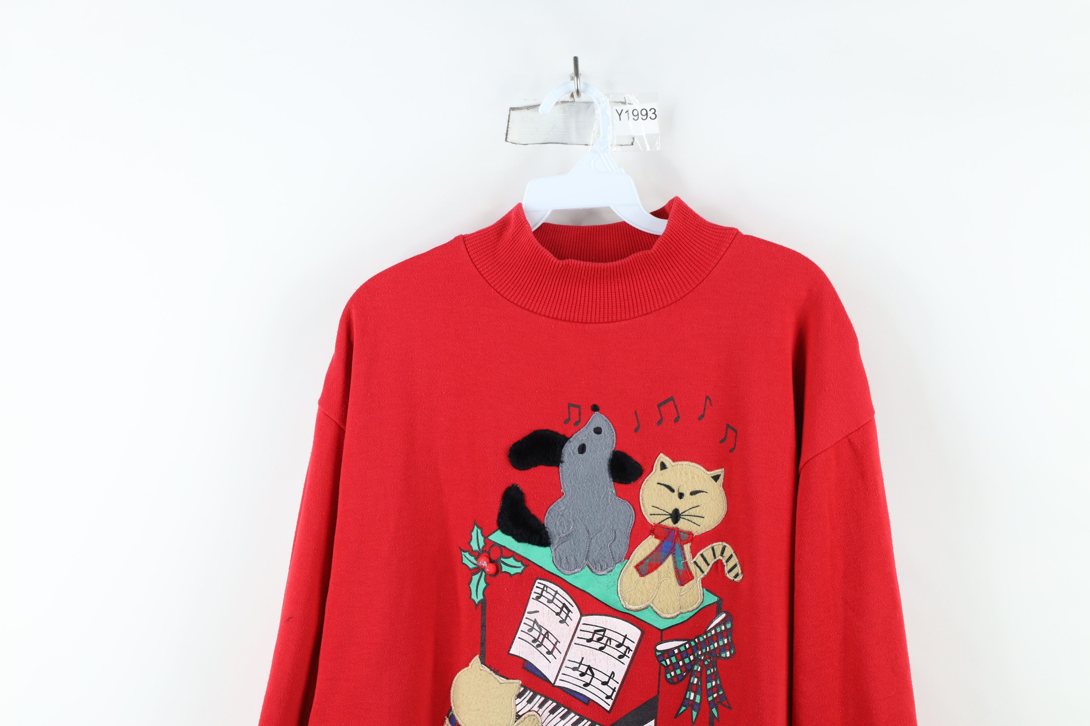 Vintage Vintage 90s Cat Dog Piano Night Gown Sweatshirt Red Size M / US 6-8 / IT 42-44 - 2 Thumbnail