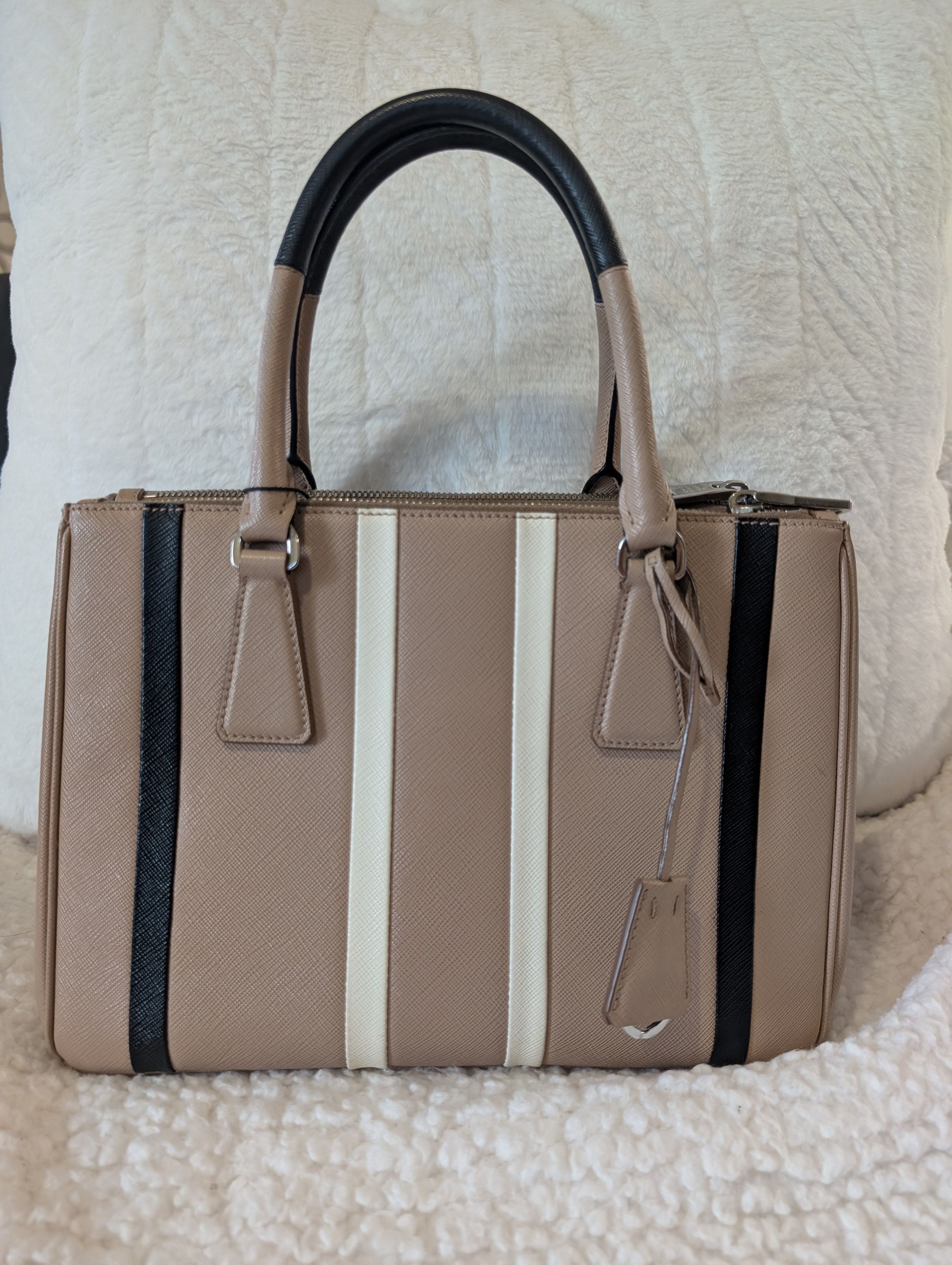 Prada PRADA tricolor stripe Saffiano Top Handle Satchel Size ONE SIZE - 1 Thumbnail