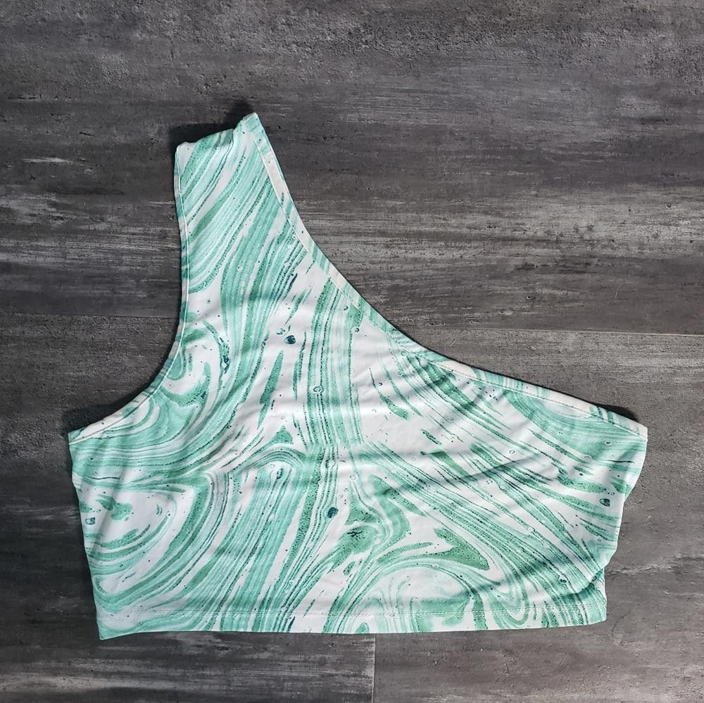 Shein White Mint Swirl SHEIN One Shoulder Crop Tank Size L / US 10 / IT 46 - 2 Thumbnail