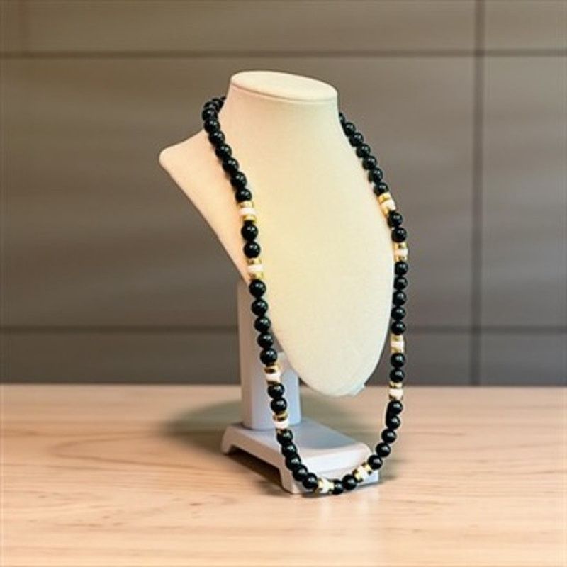 Vintage Vintage Napier Black Bead Necklace-Gold Tone Spacers-30'' Size ONE SIZE - 5 Thumbnail