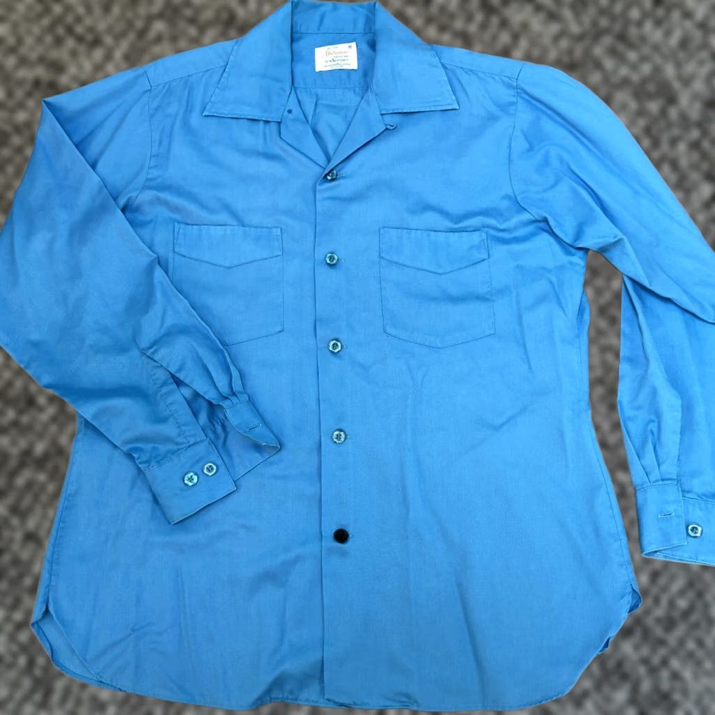 Arrow VINTAGE Arrow Gabardine Shirt Mens M Blue Sailor Collar Board Shirt Long Sleeve Casual/Formal Regular Fit Size US M / EU 48-50 / 2 - 1 Thumbnail