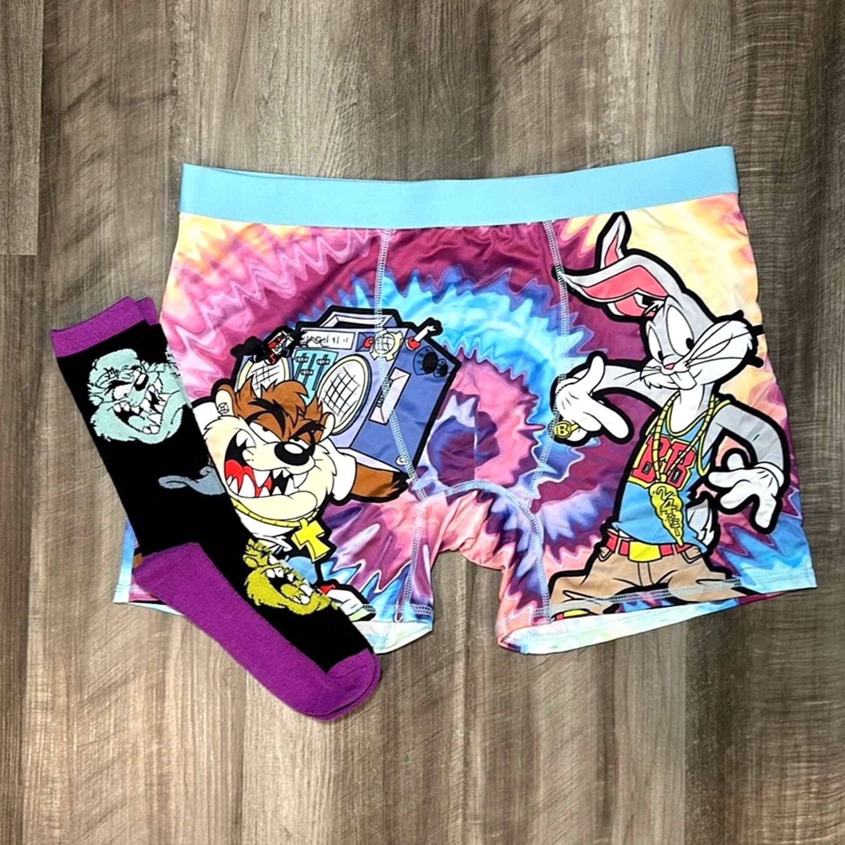 Vintage VINTAGE? Looney Tunes Boxer Brief and Sock Combo Set XL Boxers Briefs Men Underwear Warner Bros Blue Regular Style Boxer Briefs Dependent? Size 46R - 2 Thumbnail