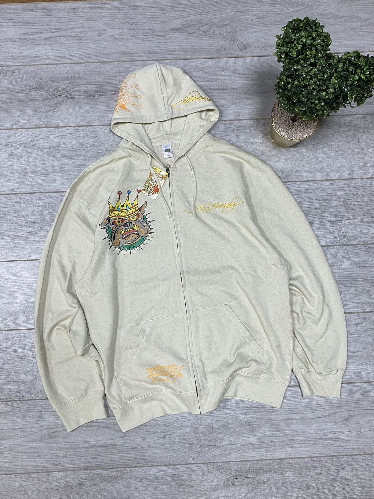 Christian Audigier Ed Hardy Vintage Ed Hardy vintage dogs rule big logo hoodie Grailed